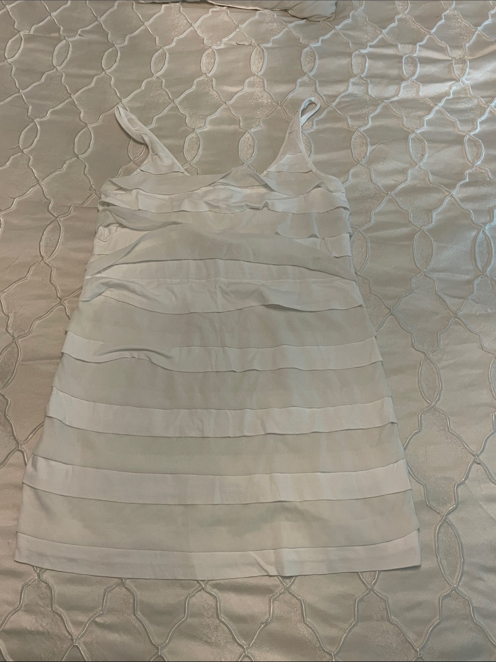 Vintage Express White Tiered Spaghetti Strap Mini Dress